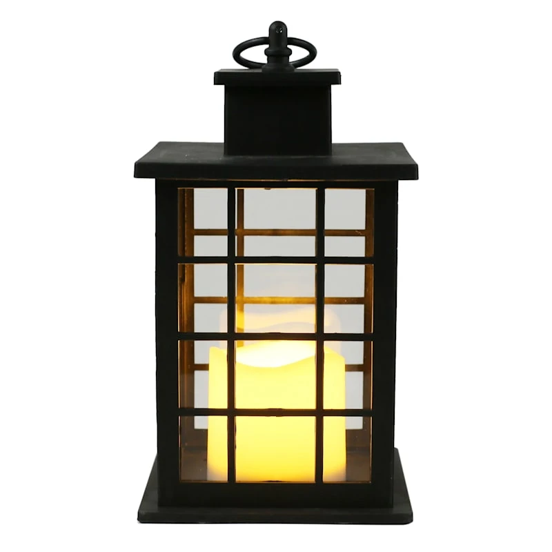 LED Candle Weatherproof Black Lantern With Timer, 10" - Image 4