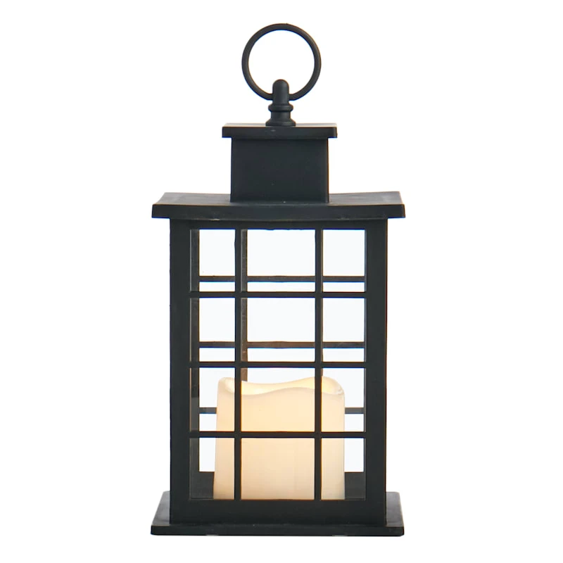 LED Candle Weatherproof Black Lantern With Timer, 10" - Image 5