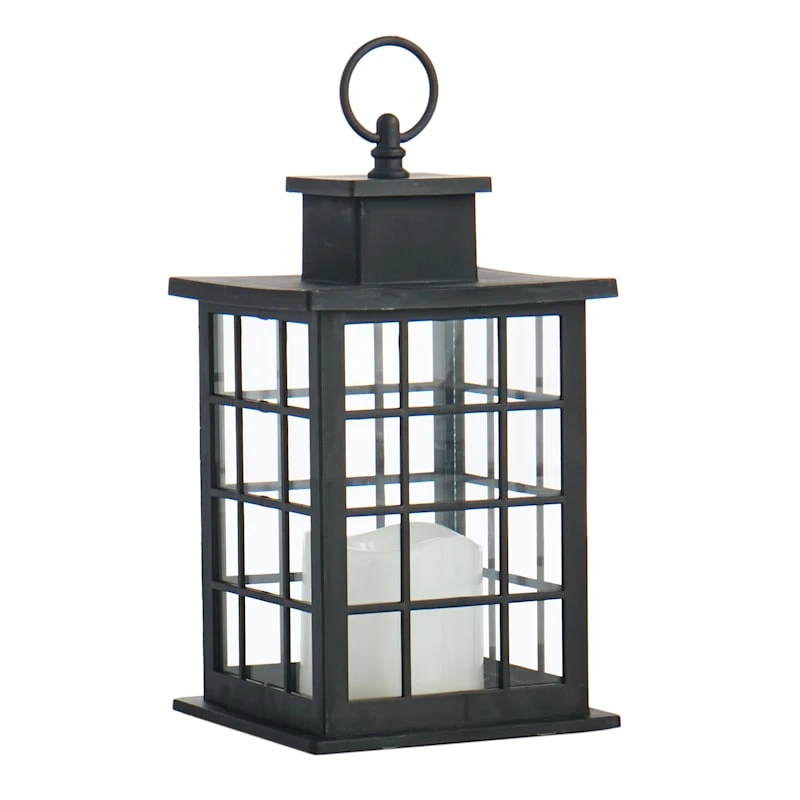 LED Candle Weatherproof Black Lantern With Timer, 10"