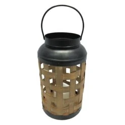 LED Candle Woven Bamboo Lantern, 12"
