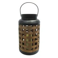 LED Candle Woven Bamboo Lantern, 17"