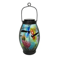 LED Dragonfly Glass Lantern, 9.5"