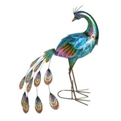 LED Metal Peacock Garden Statue With Timer, 23"