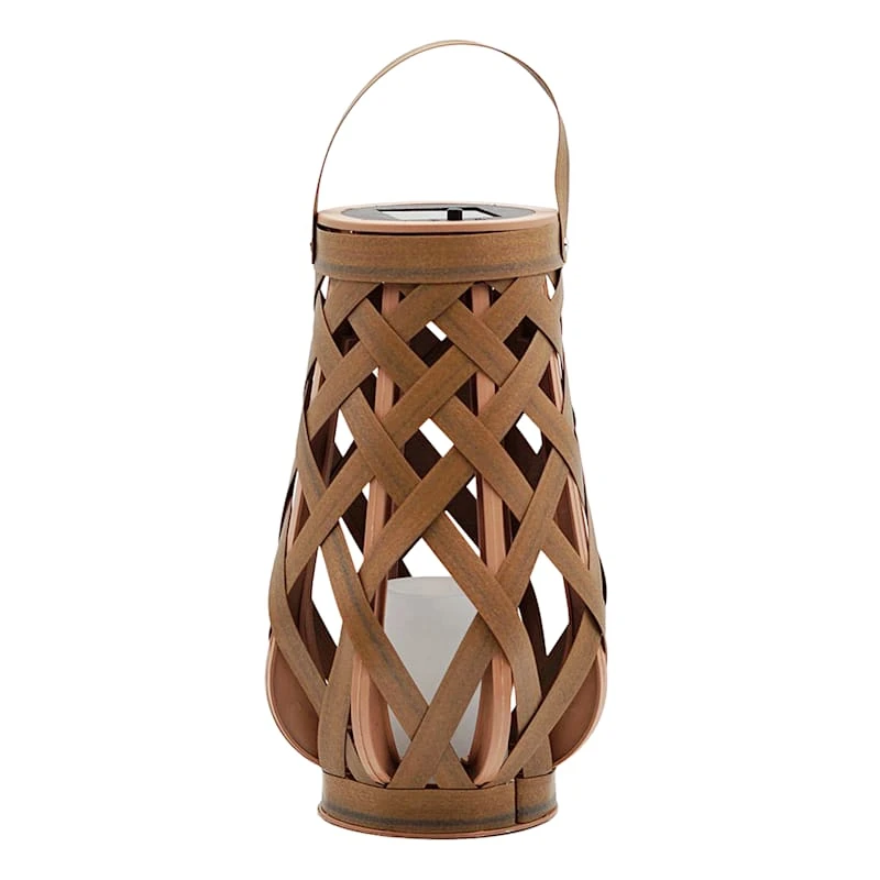 LED Natural Faux Rattan Solar Lantern, 11"
