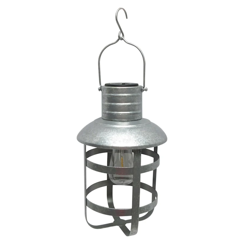 LED Silver Metal Farmhouse Solar Lantern