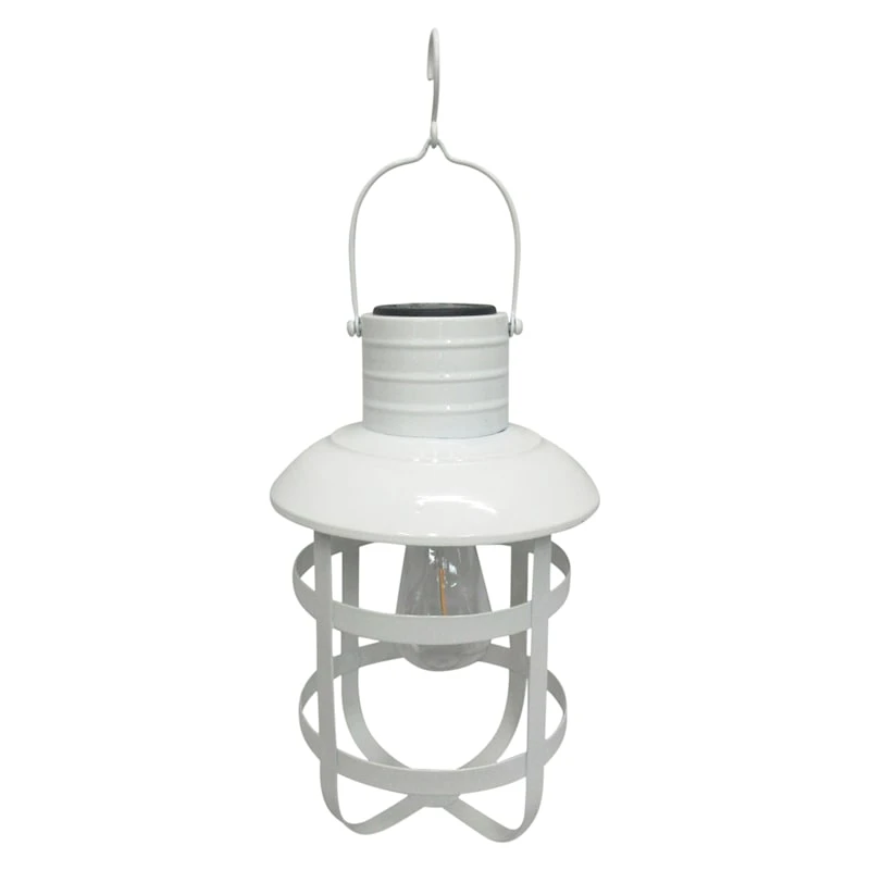 LED White Metal Farmhouse Solar Lantern