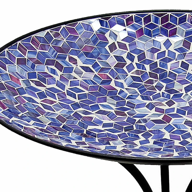 Medium Blue Mosaic Bird Bath With Stand, 21" - Image 2