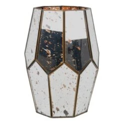 Mercury Glass Multi-Faceted Tabletop Lantern, 9.8"
