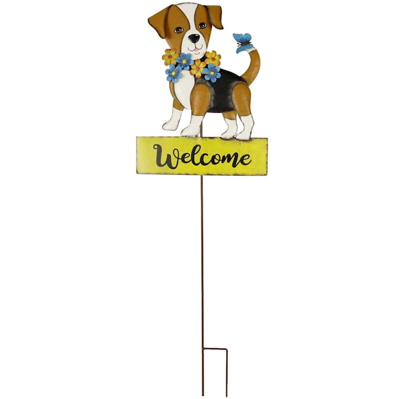 Metal Flower Wreath Dog Yard Stake, 36"