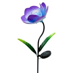 Metal Glass Flower Stake & Solar Light Purple, 36"