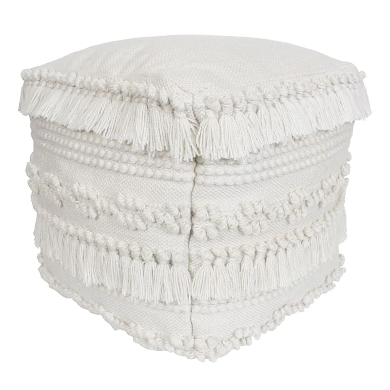Natural Outdoor & Indoor Fringe Pouf, 17"