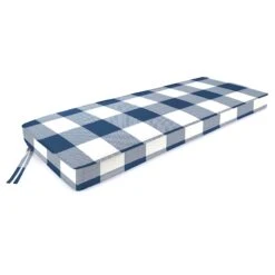 Navy Blue Buffalo Check Gusseted Outdoor Bench Cushion