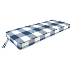 Navy Blue Buffalo Plaid Gusseted Outdoor Bench Cushion