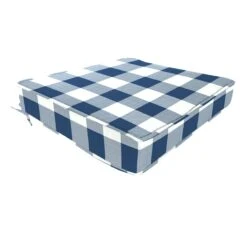Navy Blue Buffalo Plaid Outdoor Gusseted Deep Seat Cushion