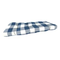 Navy Blue Buffalo Plaid Outdoor Wicker Settee Cushion