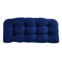 Navy Blue Canvas Outdoor Wicker Settee Cushion