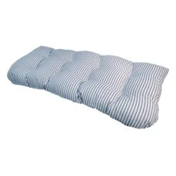 Navy Blue Tick Striped Outdoor Wicker Settee Cushion