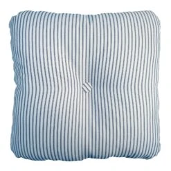 Navy Blue Ticking Striped Outdoor Tufted Back Cushion