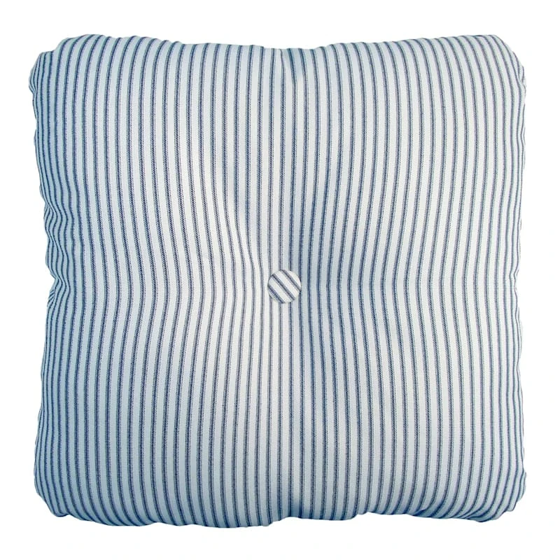Navy Blue Ticking Striped Outdoor Tufted Back Cushion