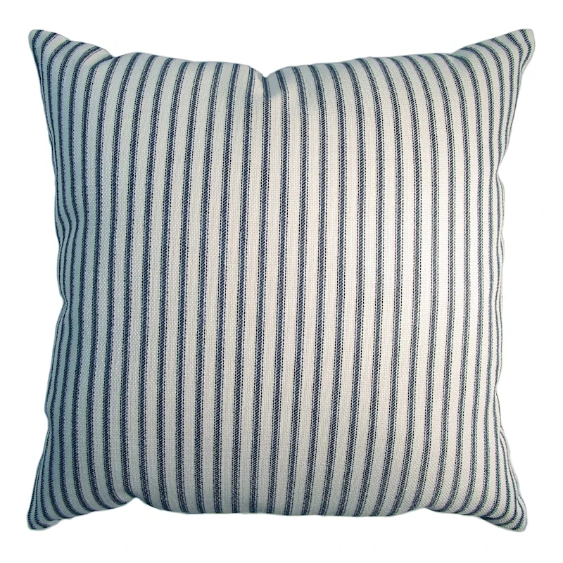Navy Blue Ticking Striped Square Outdoor Throw Pillow