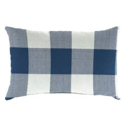 Navy Buffalo Plaid Lumbar Outdoor Throw Pillow, 14x20