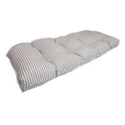 Navy Ticking Striped Outdoor Wicker Settee Cushion