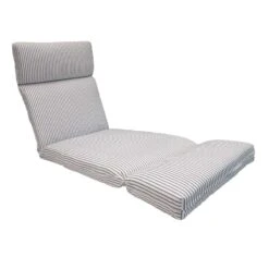 Navy Ticking Striped Universal Outdoor Chaise Lounge Cushion