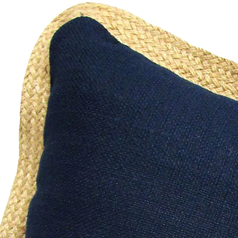 Olinen Navy Blue Outdoor Throw Pillow With Jute Trim, 18" - Image 2