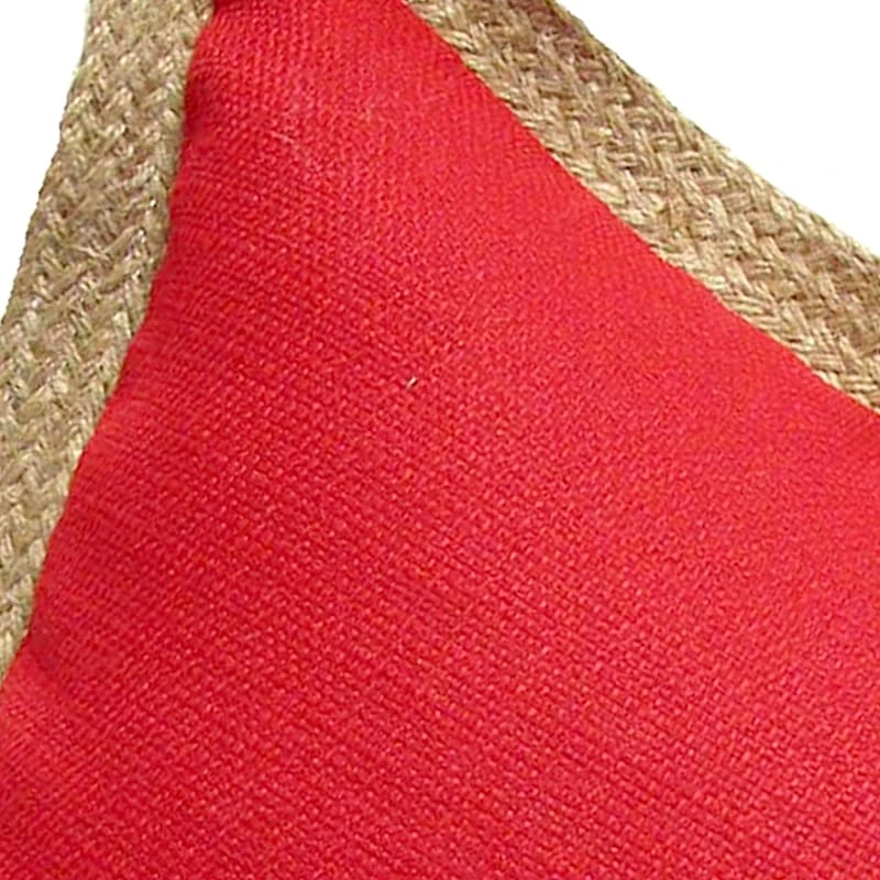 Olinen Red Outdoor Throw Pillow With Jute Trim, 18" - Image 2
