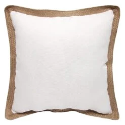 Olinen White Outdoor Throw Pillow With Jute Trim, 18"