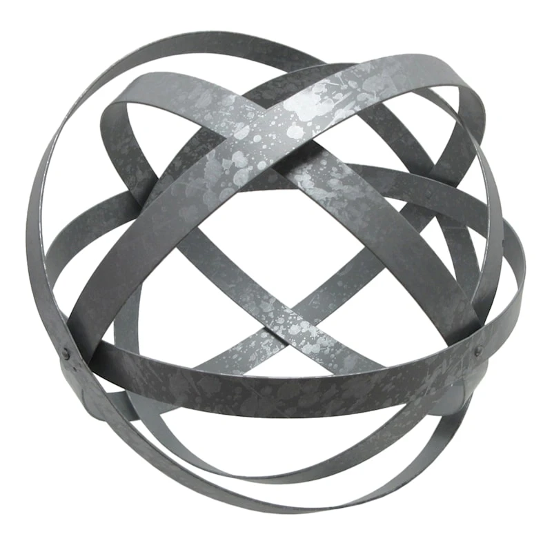 Outdoor Galvanized Metal Bands Sphere Figurine, 16"