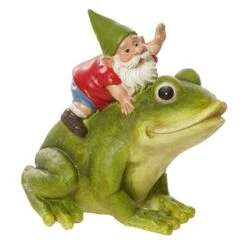 Outdoor Garden Gnome On Frog Figurine, 6"
