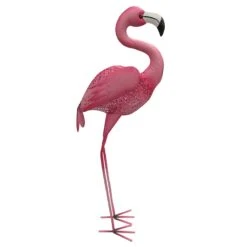 Outdoor Pink Metal Standing Flamingo Figurine, 35"