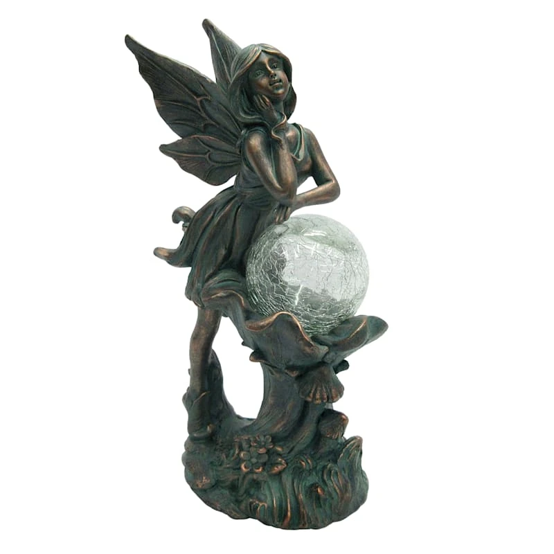 Outdoor Rustic Copper Fairy Solar Light Figurine, 12.5"
