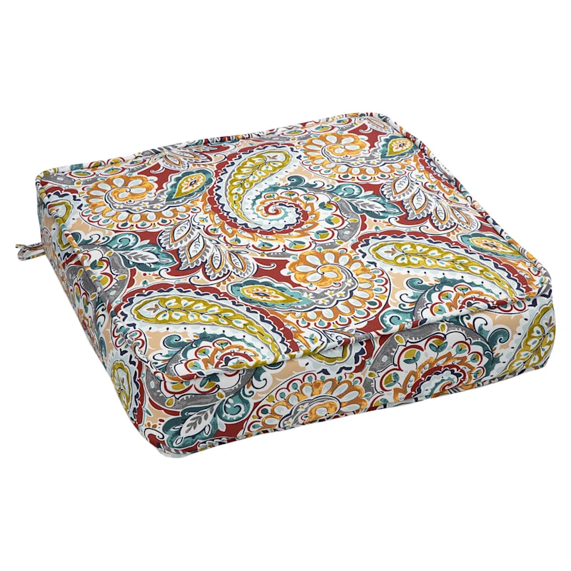 Paisley Chili Gusseted Outdoor Deep Seat Cushion