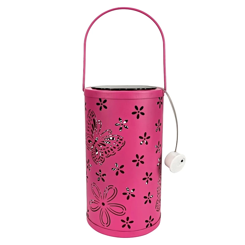 Pink LED Butterfly Cutout Lantern With Timer, 7.7"