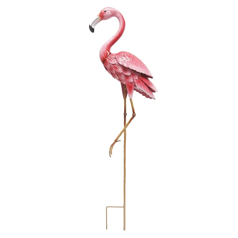 Pink Metal Flamingo Garden Stake, 42.3"