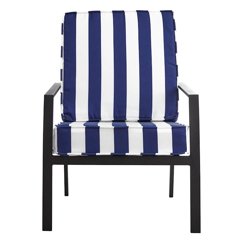 Providence 2-Piece Navy Blue Awning Striped Gusseted Outdoor Deep Seat Cushion Set - Image 2