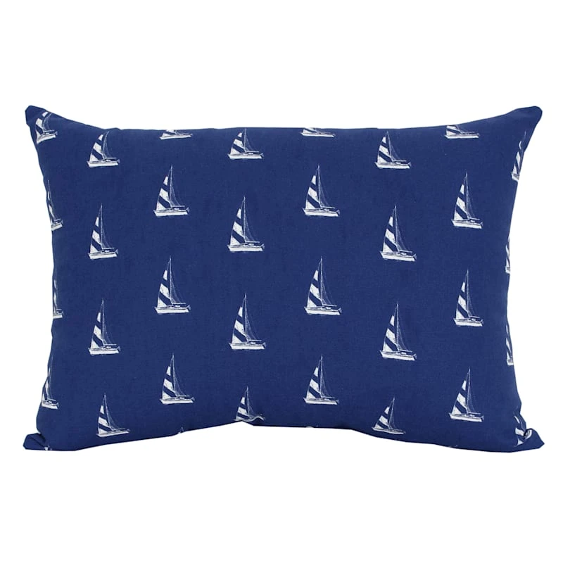 Providence Blue Sailboat Outdoor Lumbar Throw Pillow, 14x20