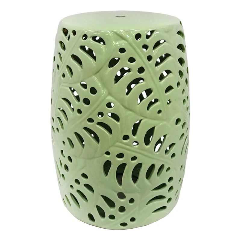 Providence Mint Green Palm Leaf Ceramic Garden Stand, 17.7"