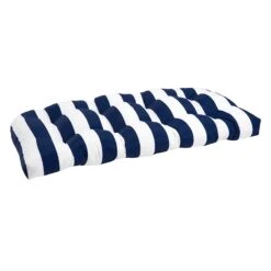 Providence Navy Awning Striped Outdoor Wicker Settee Cushion