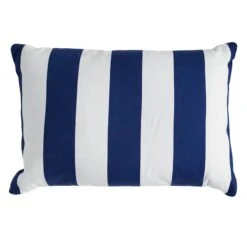 Providence Navy Blue Awning Striped Lumbar Outdoor Throw Pillow
