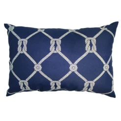 Providence Navy Rope Lumbar Outdoor Throw Pillow, 14x20