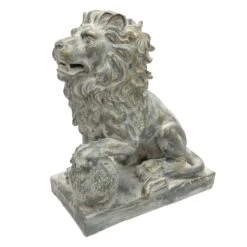 Providence Outdoor Sitting Lion On Base Statue, 19"