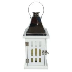 Providence White & Chrome Outdoor LED Lantern, 12"