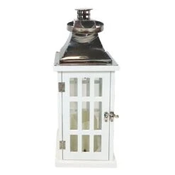 Providence White & Chrome Outdoor LED Lantern, 15"
