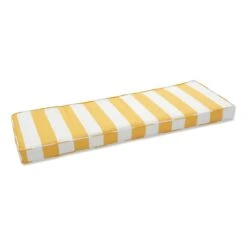 Providence Yellow Awning Striped Gusseted Outdoor Bench Cushion