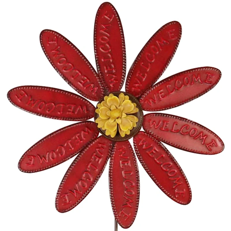 Red Flower Metal Yard Stake, 36" - Image 2