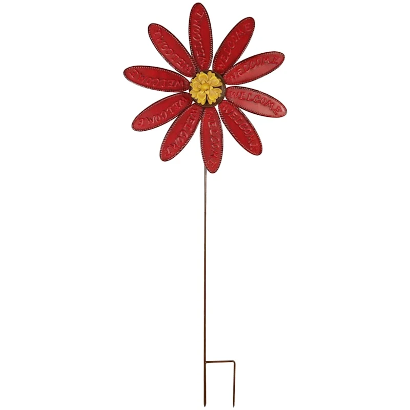 Red Flower Metal Yard Stake, 36"