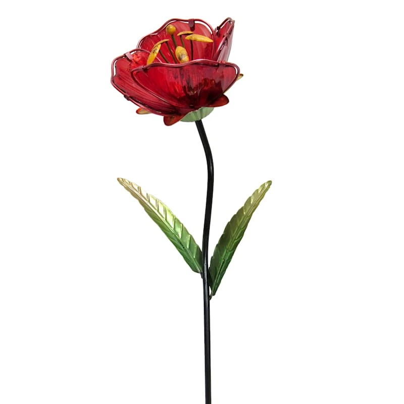 Red Glass Flower Garden Stake, 36.2" - Image 2